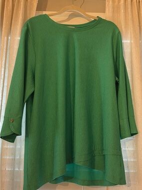 Southern Lady Green Ribbed Asymmetric-Hem Tunic